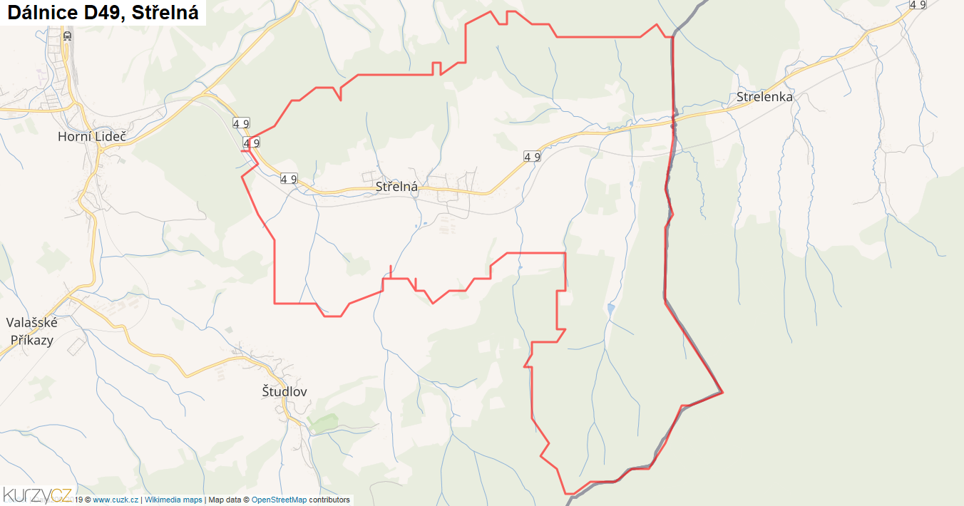 Střelná, Dálnice D49 - Mapa