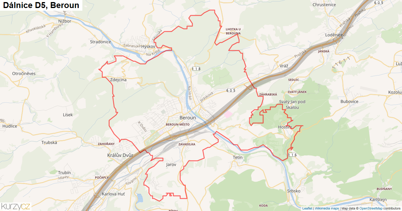 Beroun, Dálnice D5 - Mapa