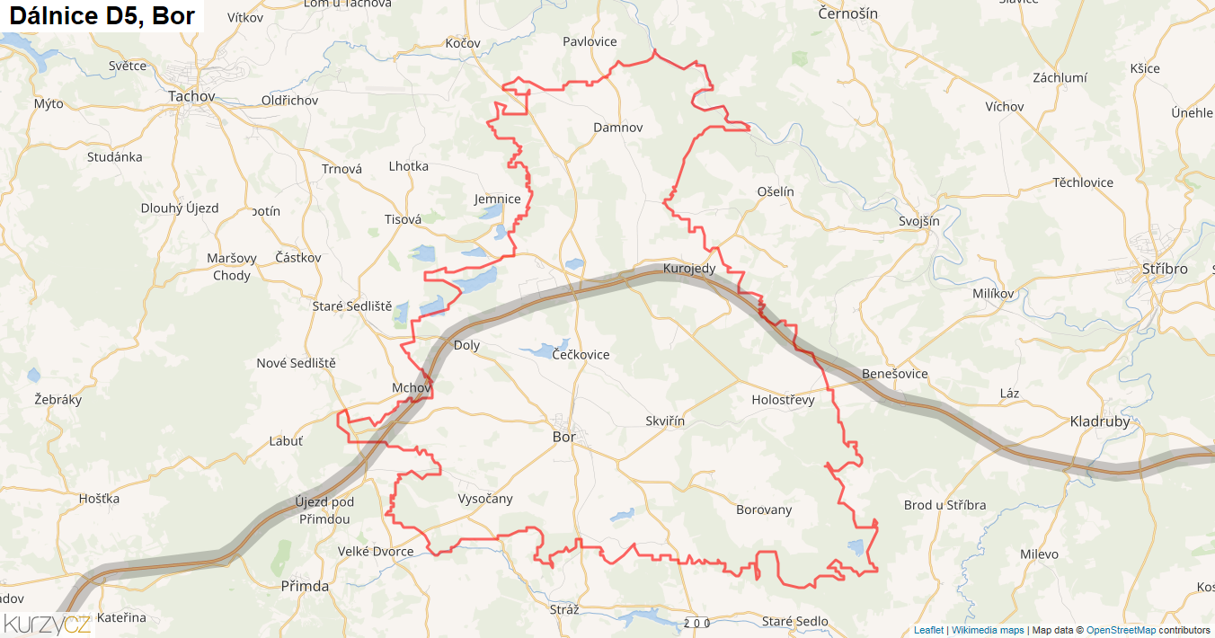 Bor, Dálnice D5 - Mapa
