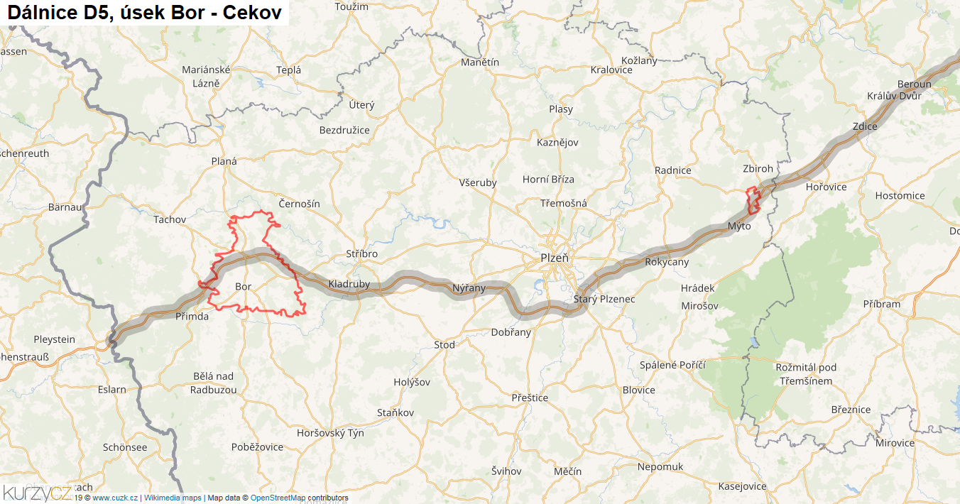 Úsek Bor - Cekov, Dálnice D5 - Mapa