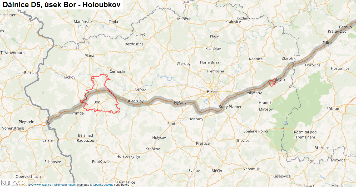 Úsek Bor - Holoubkov, Dálnice D5 - Mapa