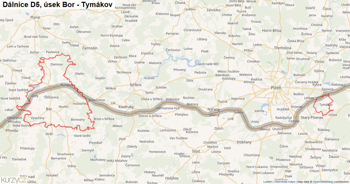 Úsek Bor - Tymákov, Dálnice D5 - Mapa