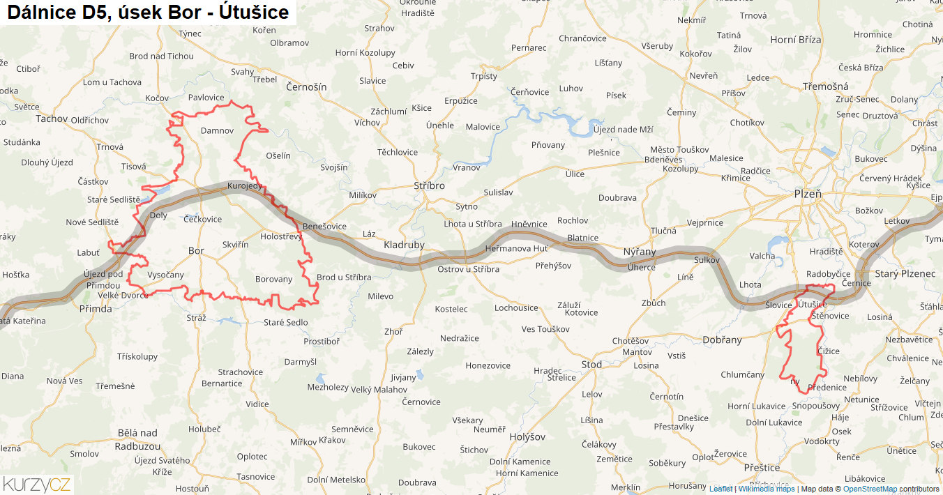Úsek Bor - Útušice, Dálnice D5 - Mapa