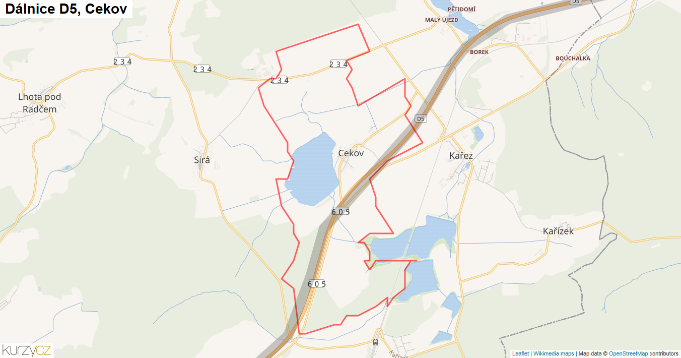 Cekov, Dálnice D5 - Mapa