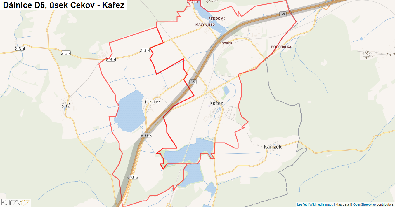 Úsek Cekov - Kařez, Dálnice D5 - Mapa