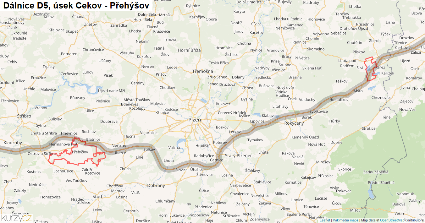 Úsek Cekov - Přehýšov, Dálnice D5 - Mapa