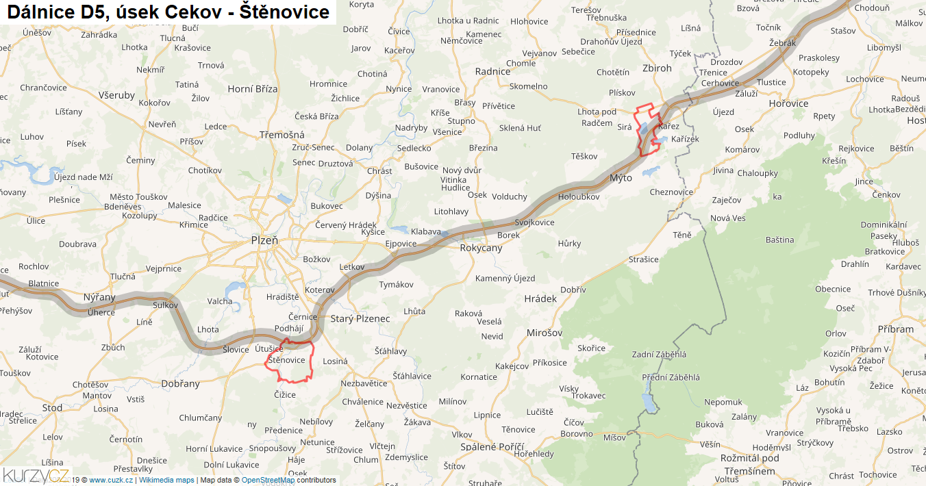 Úsek Cekov - Štěnovice, Dálnice D5 - Mapa