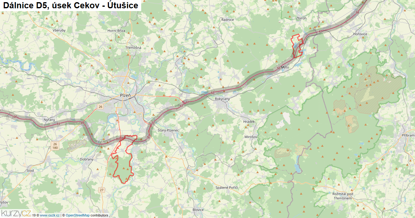 Úsek Cekov - Útušice, Dálnice D5 - Mapa