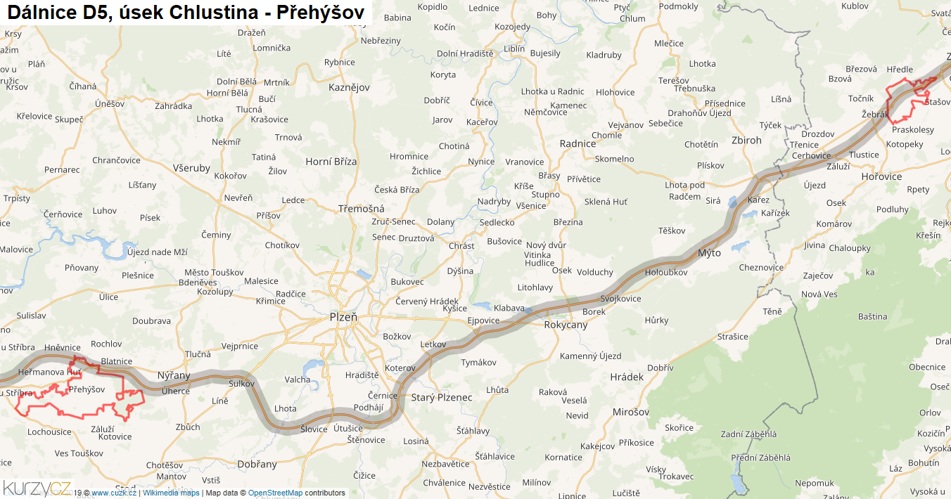 Úsek Chlustina - Přehýšov, Dálnice D5 - Mapa