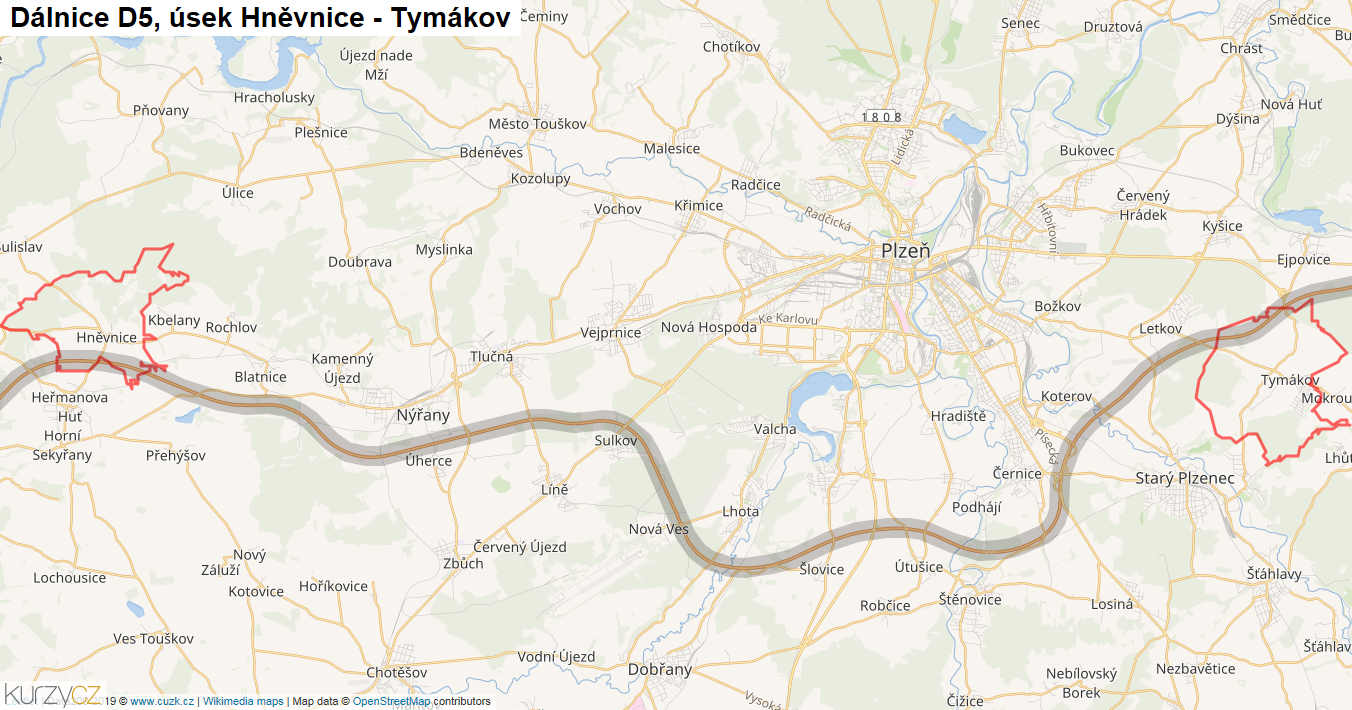 Úsek Hněvnice - Tymákov, Dálnice D5 - Mapa
