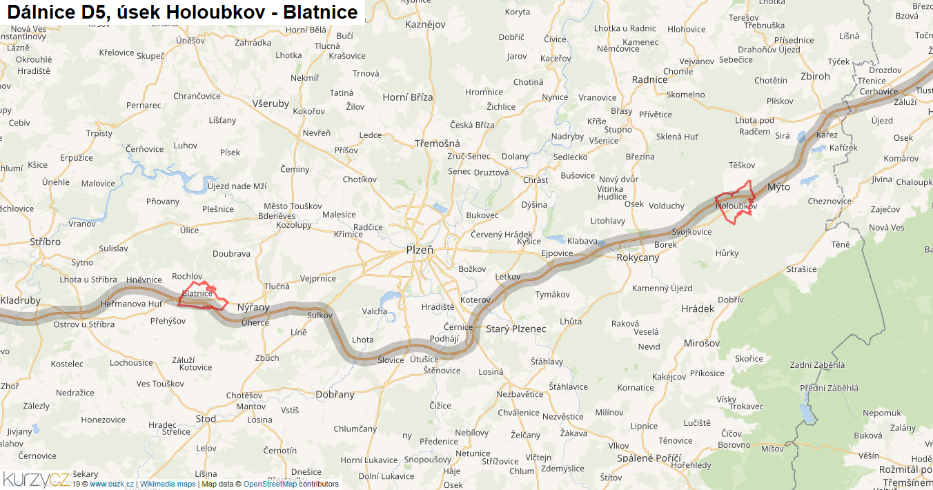 Úsek Holoubkov - Blatnice, Dálnice D5 - Mapa