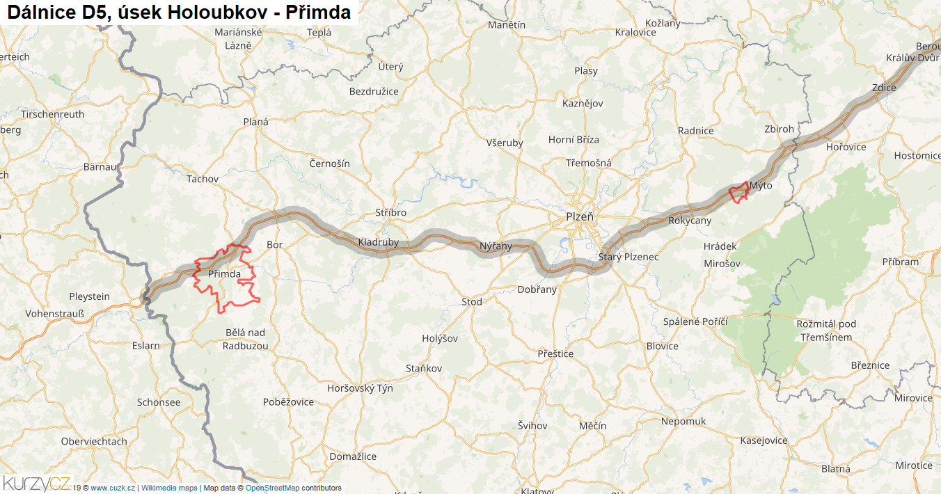 Úsek Holoubkov - Přimda, Dálnice D5 - Mapa