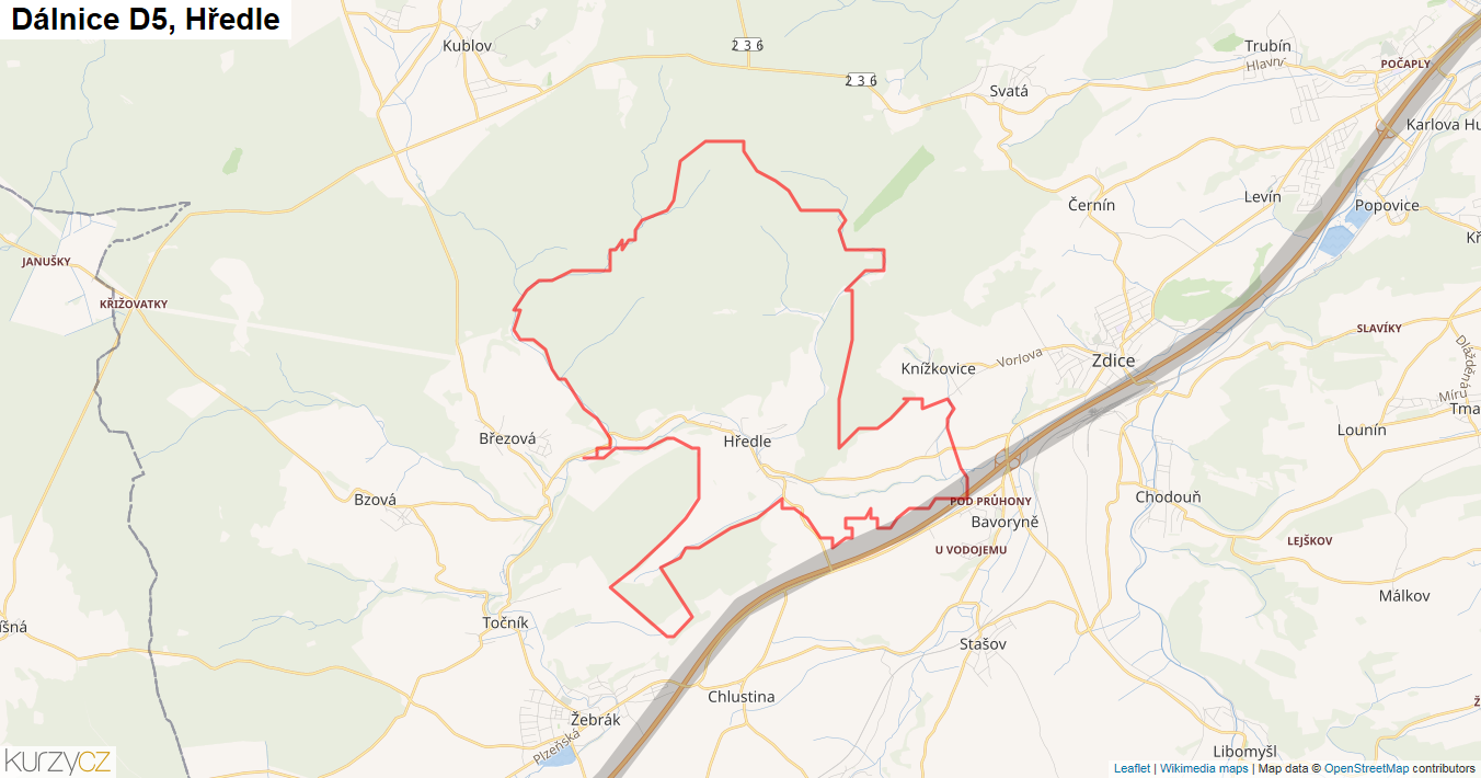 Hředle, Dálnice D5 - Mapa