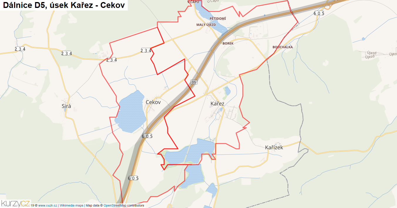 Úsek Kařez - Cekov, Dálnice D5 - Mapa