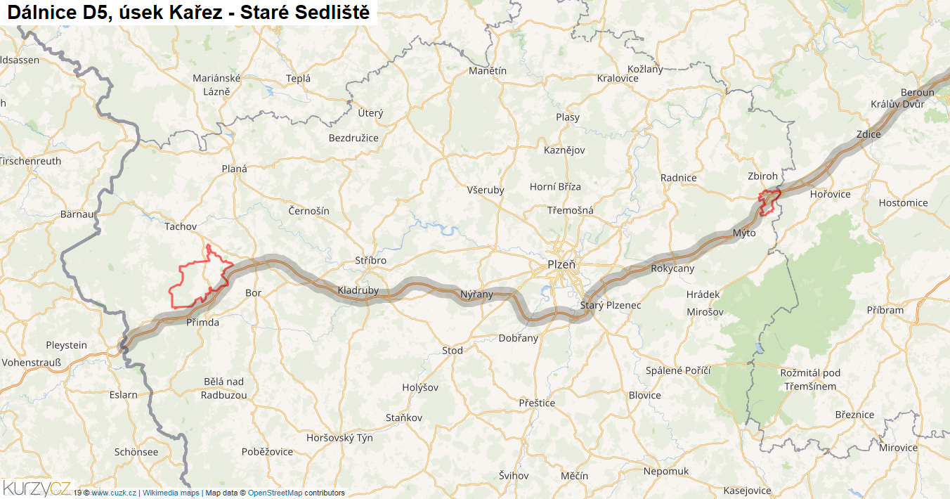 Úsek Kařez - Staré Sedliště, Dálnice D5 - Mapa