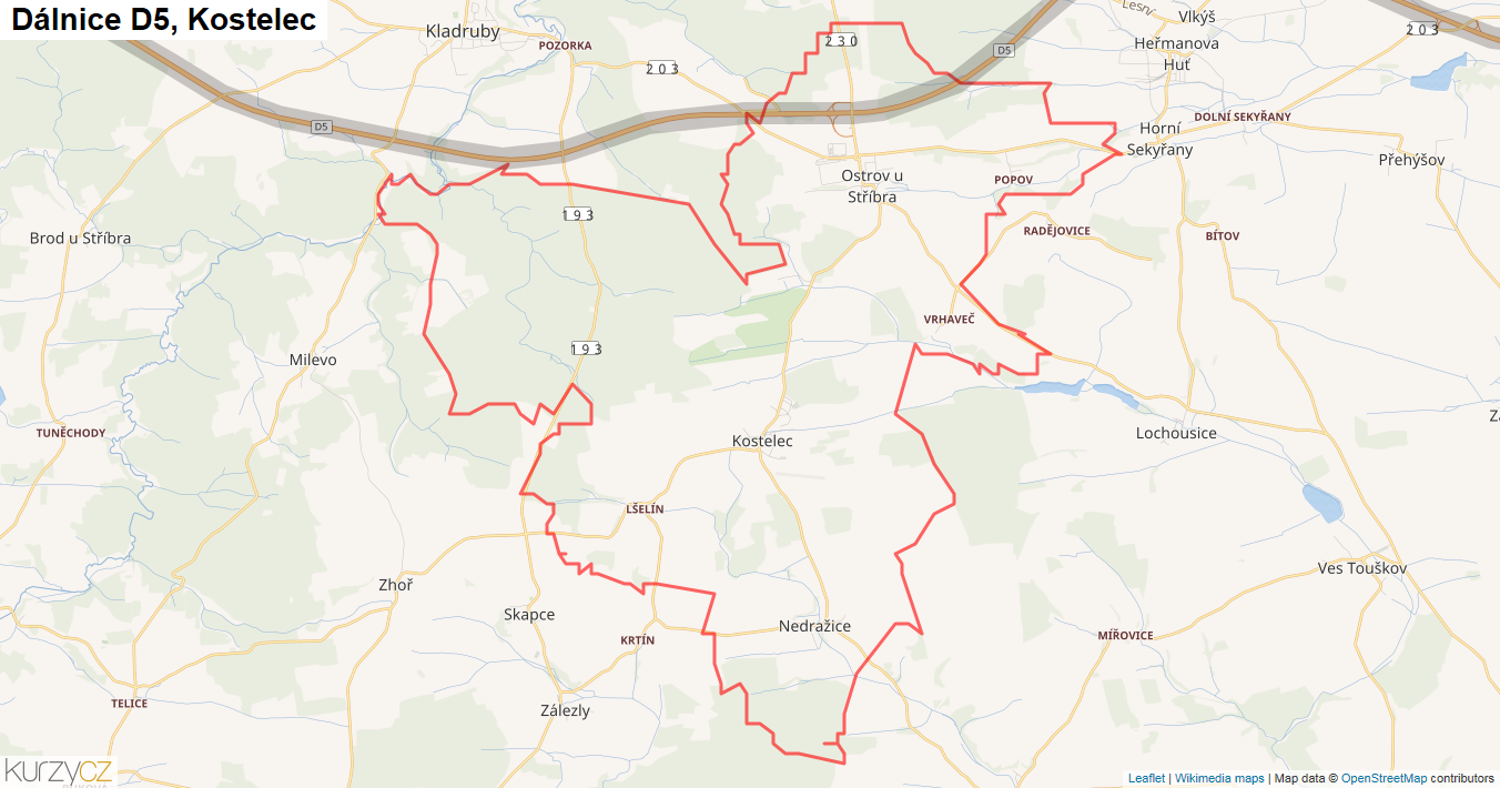 Kostelec, Dálnice D5 - Mapa