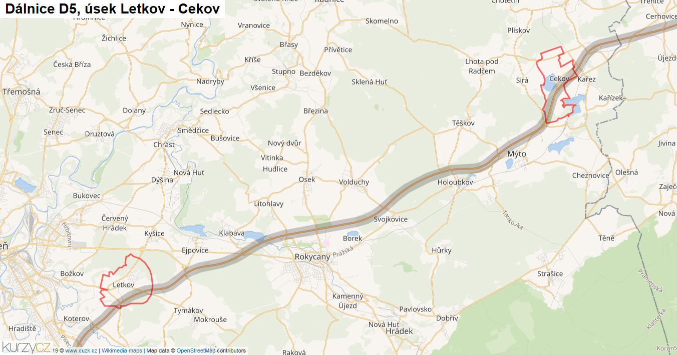 Úsek Letkov - Cekov, Dálnice D5 - Mapa