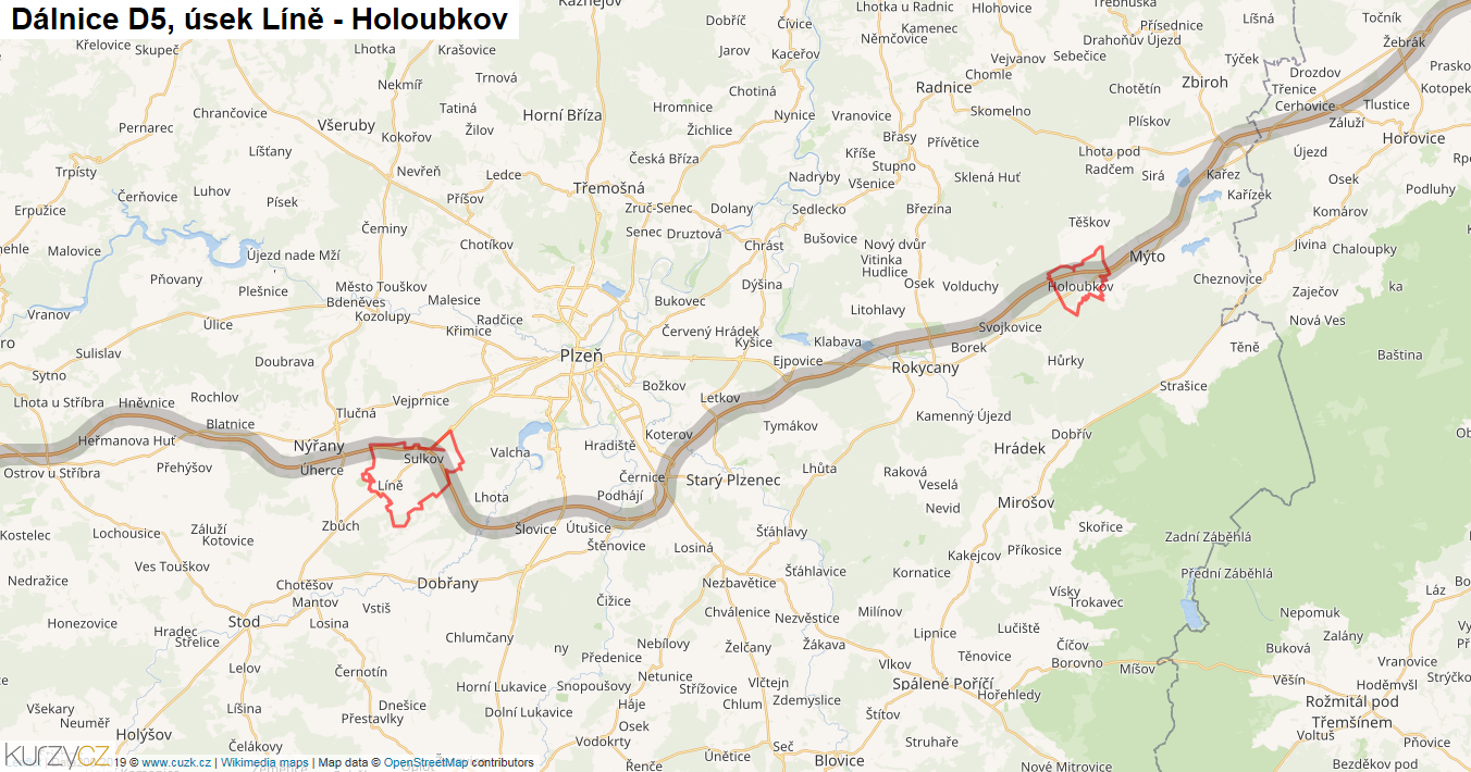 Úsek Líně - Holoubkov, Dálnice D5 - Mapa