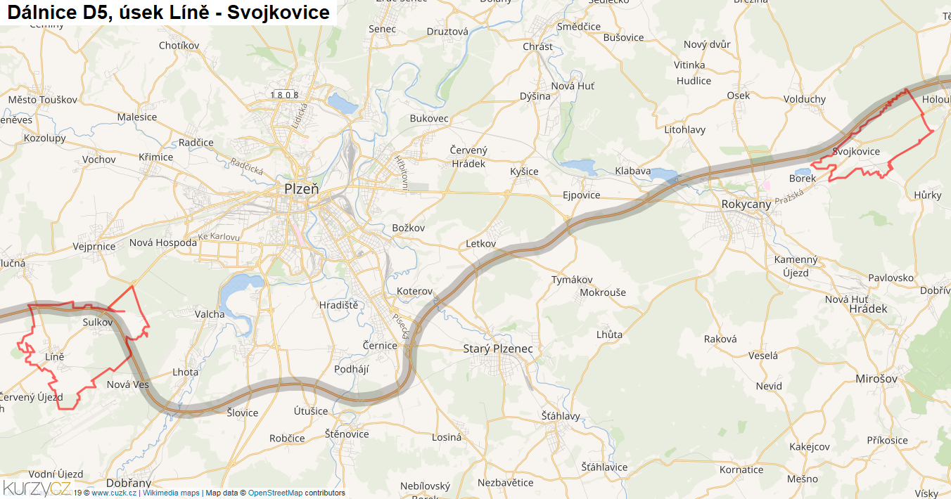 Úsek Líně - Svojkovice, Dálnice D5 - Mapa
