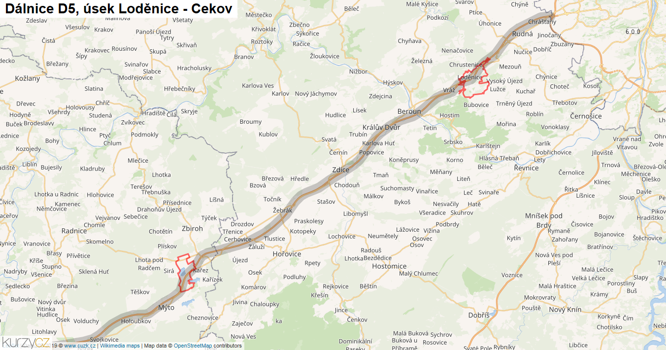 Úsek Loděnice - Cekov, Dálnice D5 - Mapa