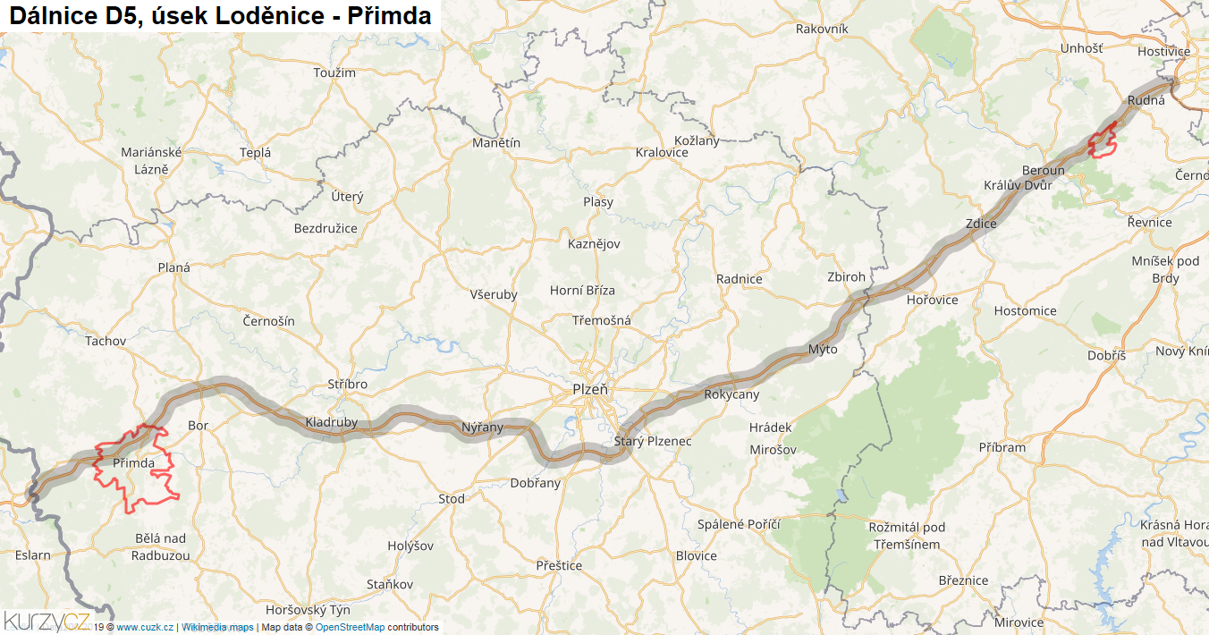 Úsek Loděnice - Přimda, Dálnice D5 - Mapa