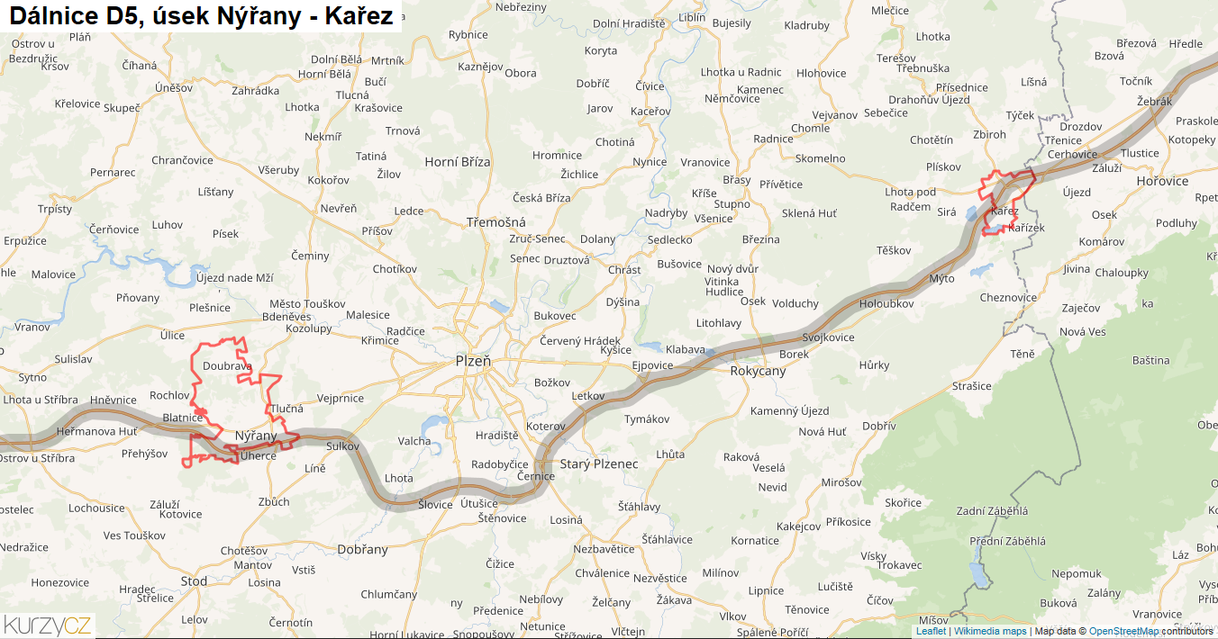 Úsek Nýřany - Kařez, Dálnice D5 - Mapa