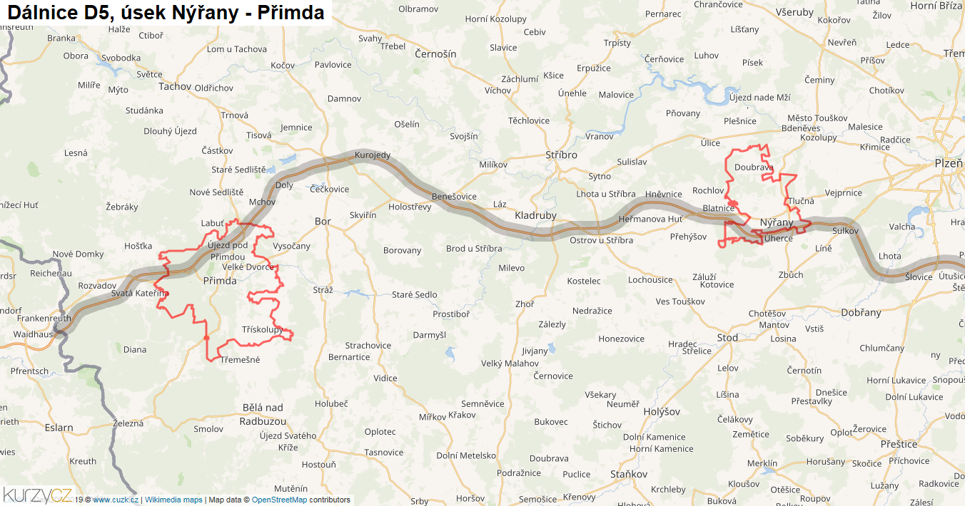 Úsek Nýřany - Přimda, Dálnice D5 - Mapa