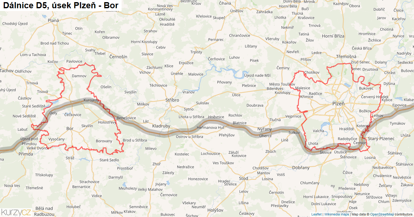 Úsek Plzeň - Bor, Dálnice D5 - Mapa