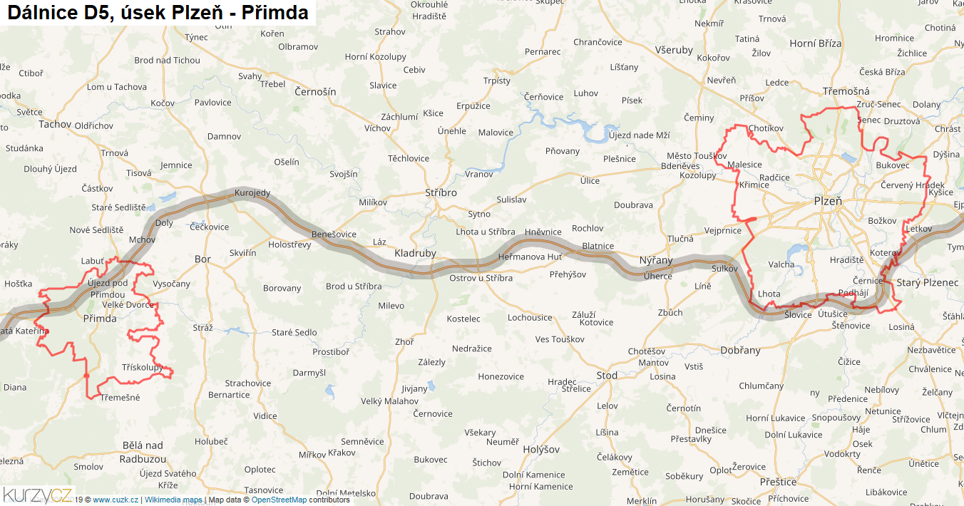 Úsek Plzeň - Přimda, Dálnice D5 - Mapa