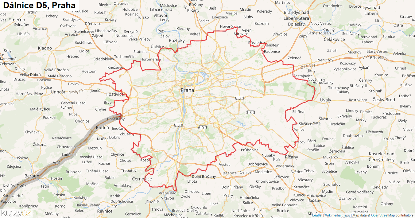 Praha, Dálnice D5 - Mapa