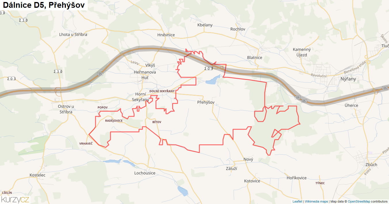 Přehýšov, Dálnice D5 - Mapa