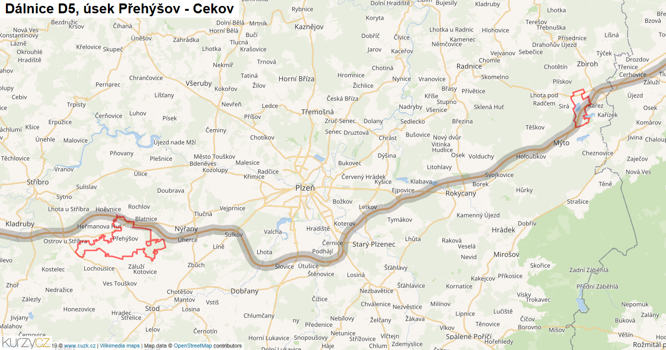 Úsek Přehýšov - Cekov, Dálnice D5 - Mapa
