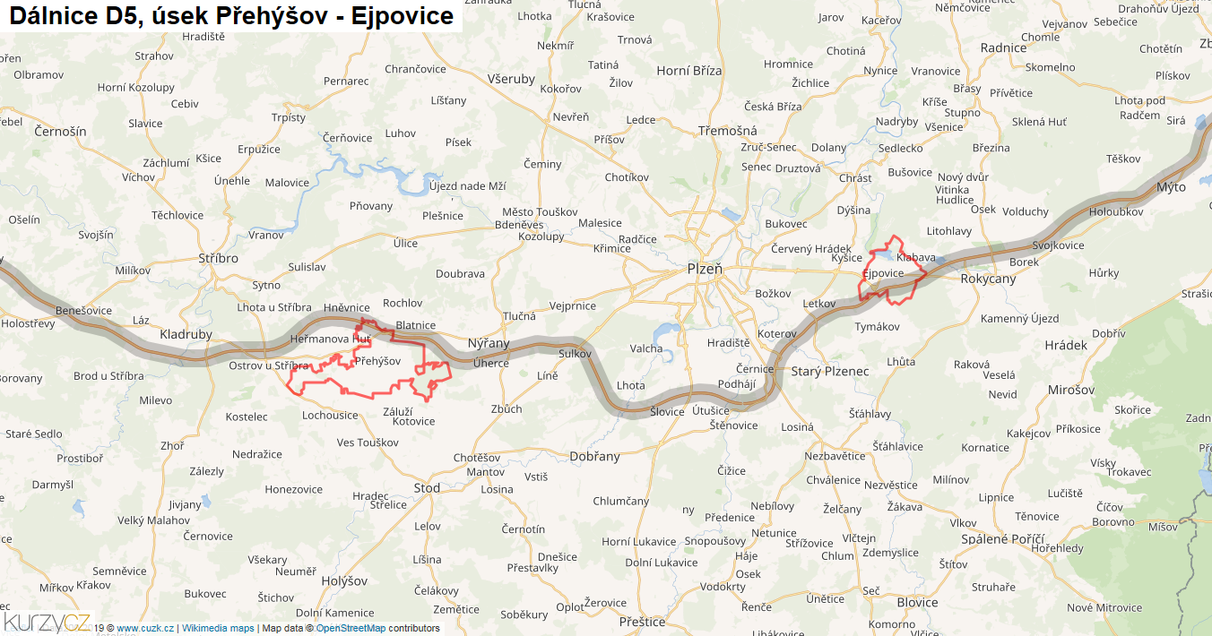 Úsek Přehýšov - Ejpovice, Dálnice D5 - Mapa