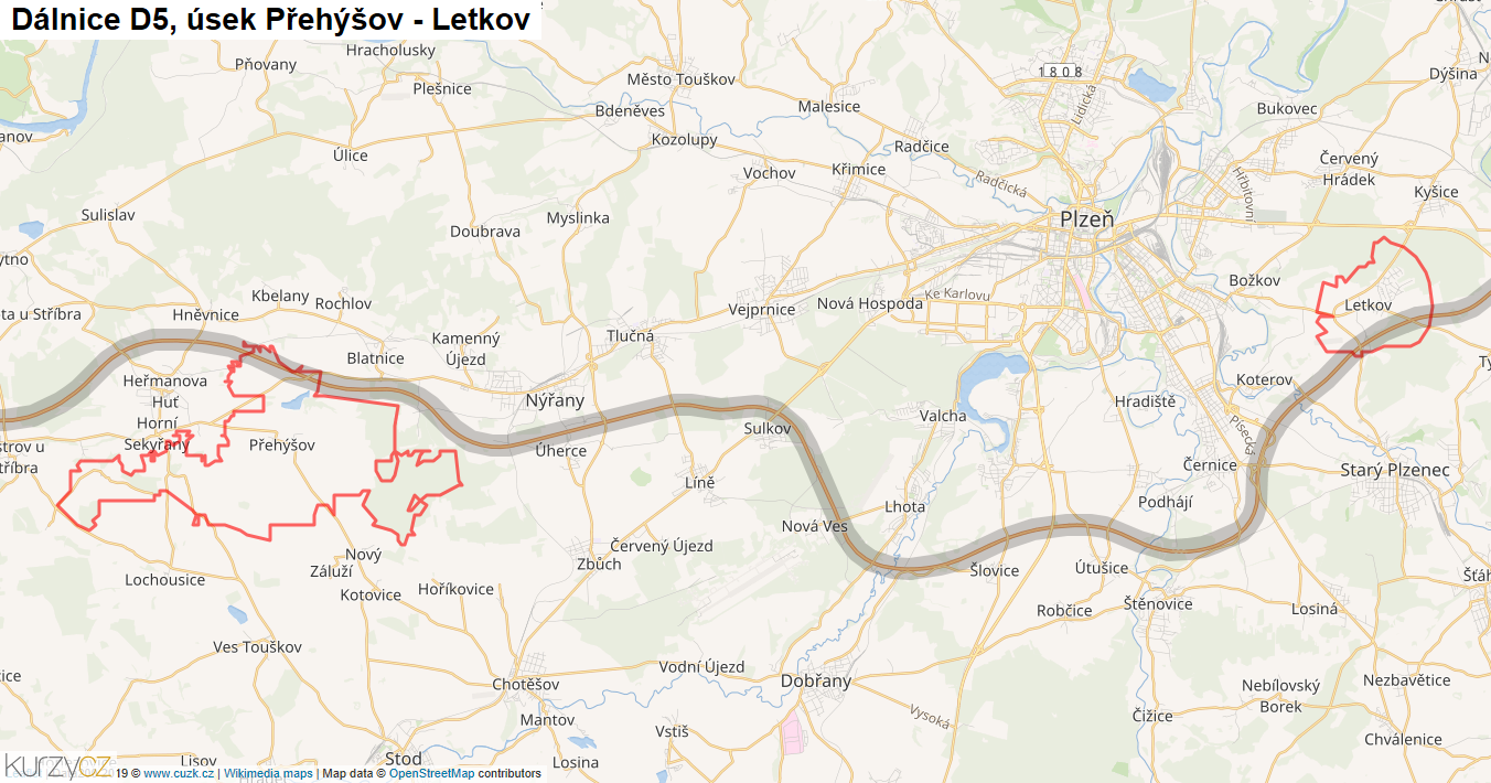 Úsek Přehýšov - Letkov, Dálnice D5 - Mapa