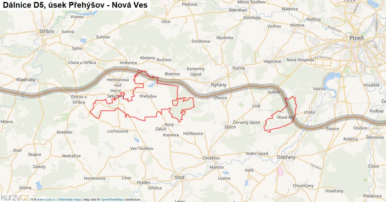 Úsek Přehýšov - Nová Ves, Dálnice D5 - Mapa
