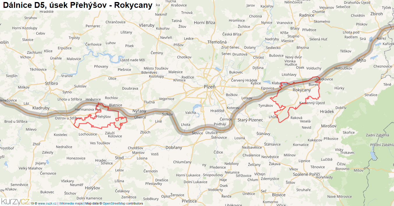 Úsek Přehýšov - Rokycany, Dálnice D5 - Mapa