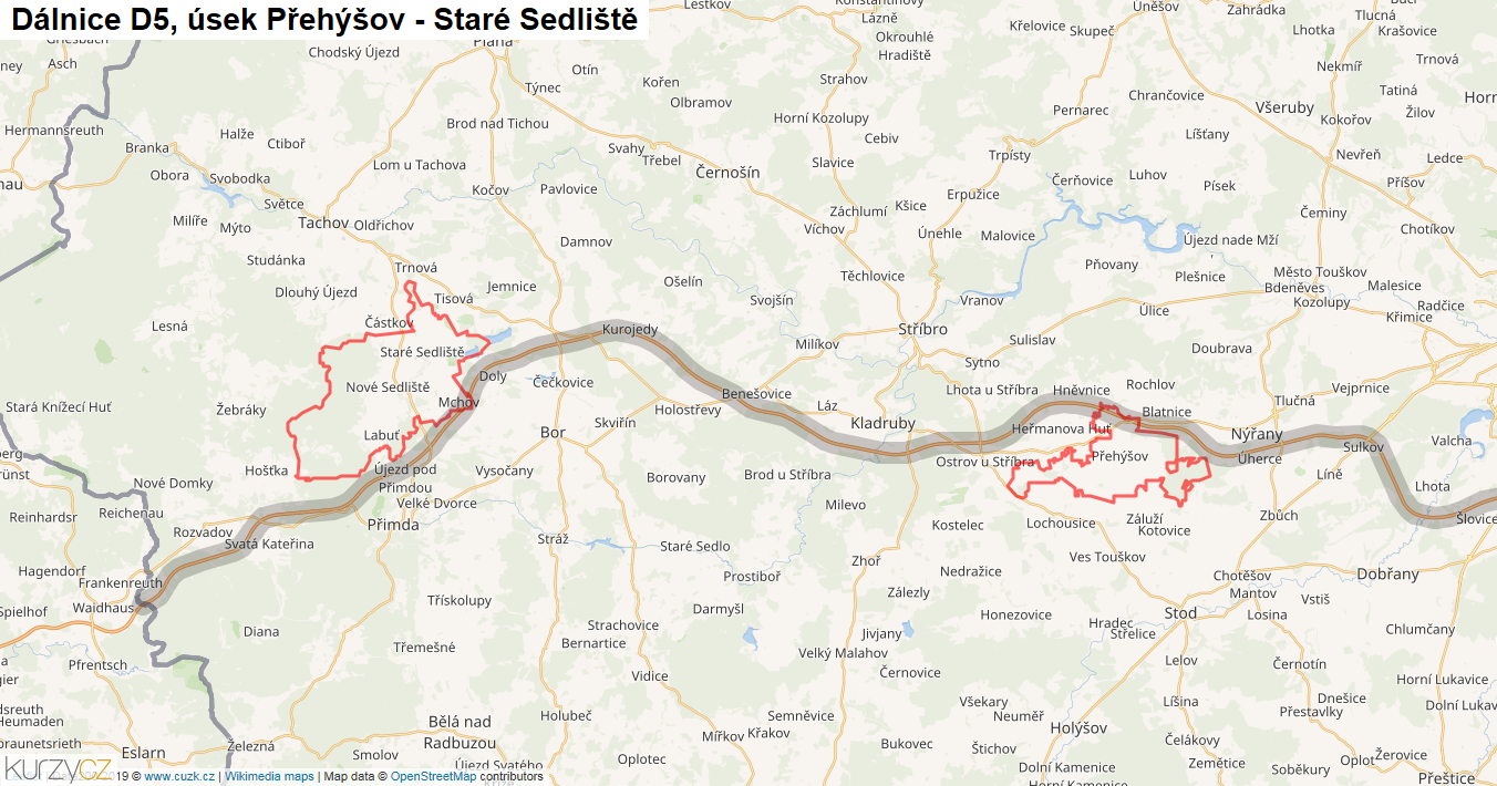 Úsek Přehýšov - Staré Sedliště, Dálnice D5 - Mapa
