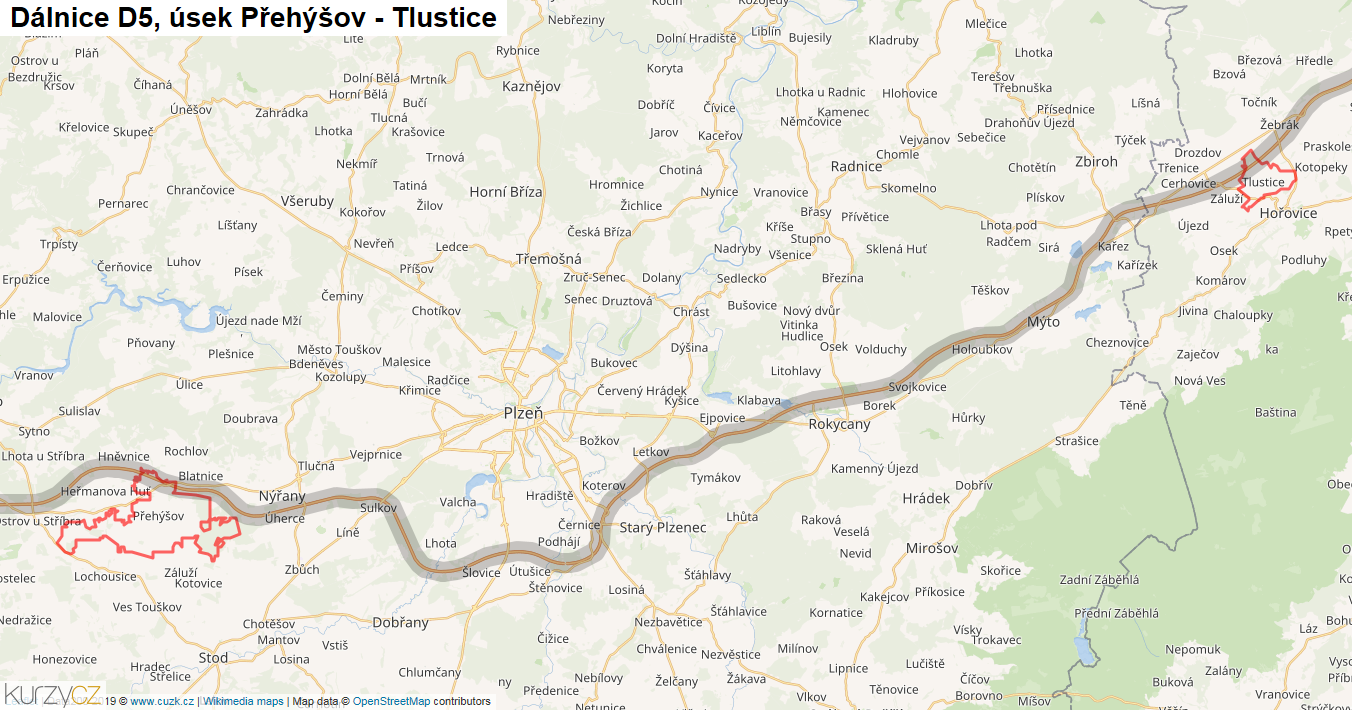 Úsek Přehýšov - Tlustice, Dálnice D5 - Mapa