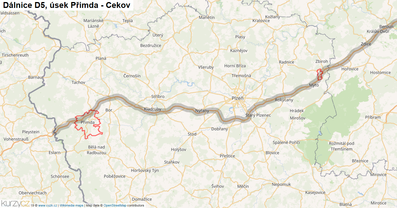 Úsek Přimda - Cekov, Dálnice D5 - Mapa