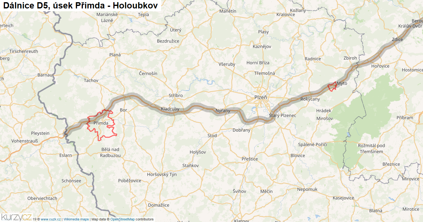 Úsek Přimda - Holoubkov, Dálnice D5 - Mapa