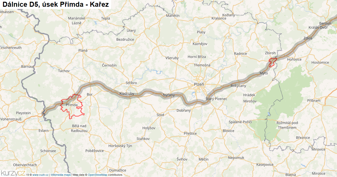 Úsek Přimda - Kařez, Dálnice D5 - Mapa