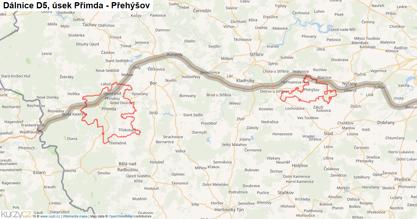 Úsek Přimda - Přehýšov, Dálnice D5 - Mapa