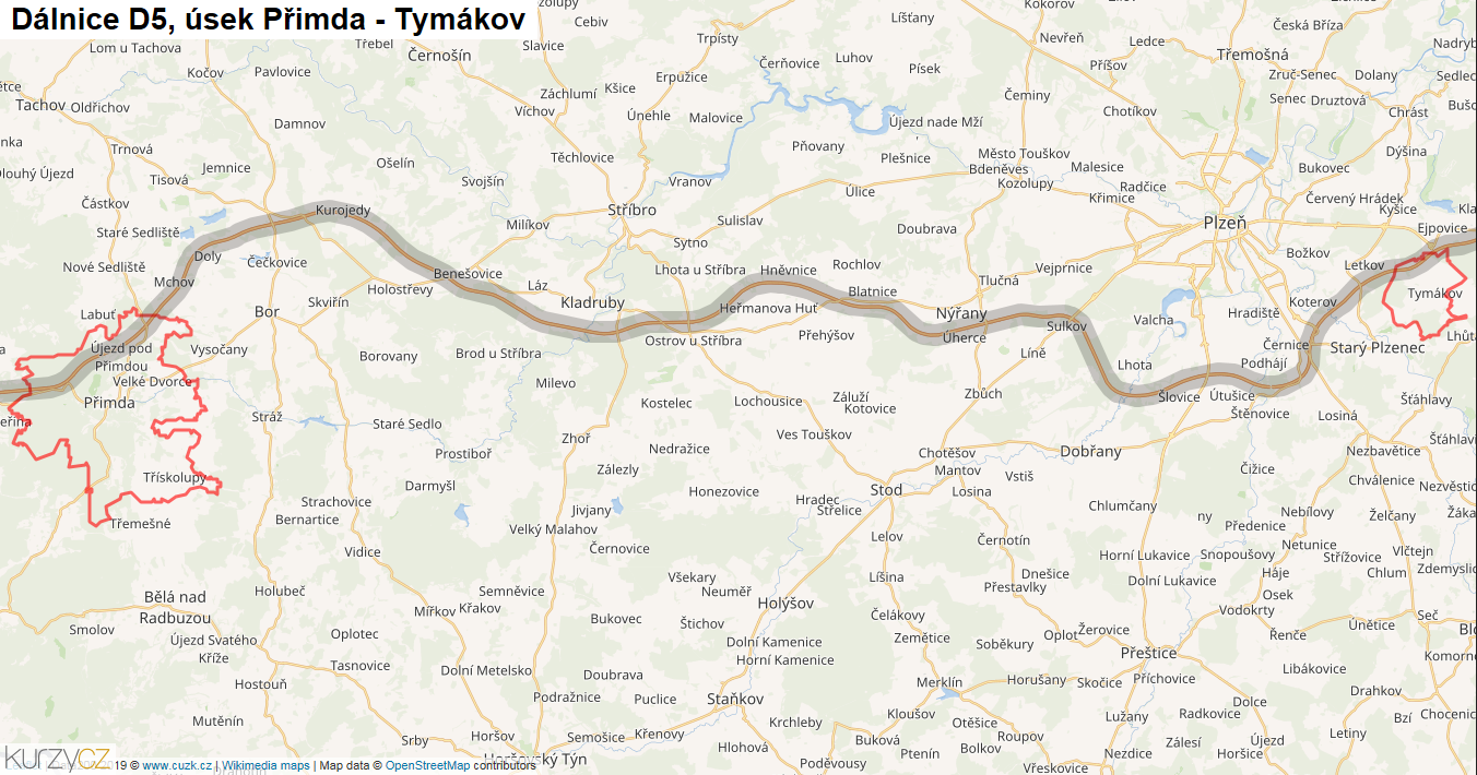 Úsek Přimda - Tymákov, Dálnice D5 - Mapa