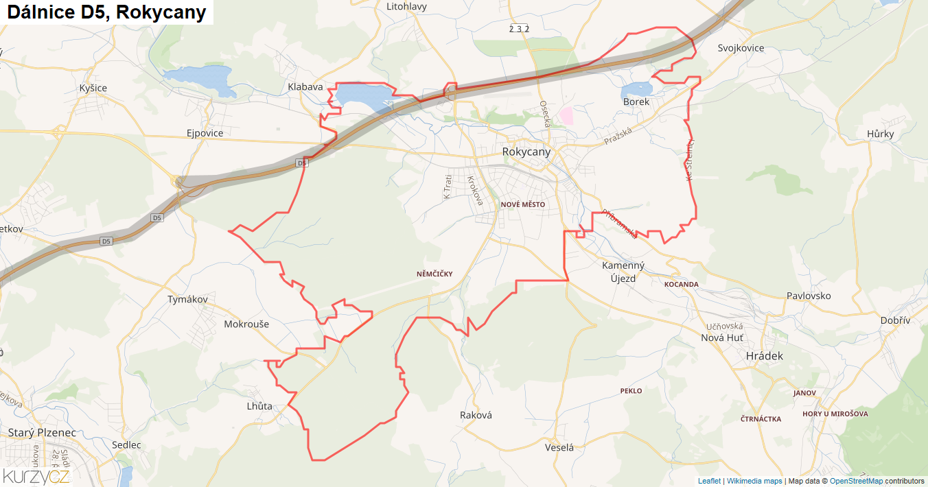 Rokycany, Dálnice D5 - Mapa