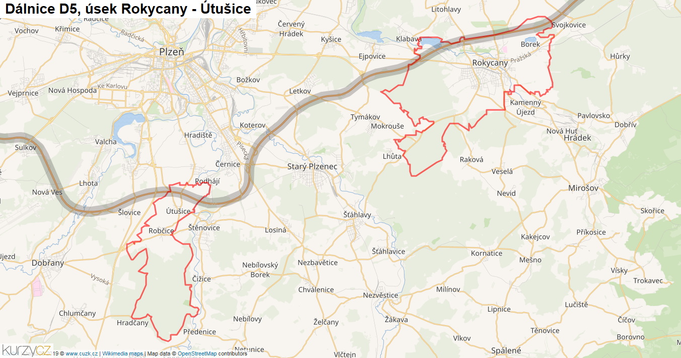 Úsek Rokycany - Útušice, Dálnice D5 - Mapa