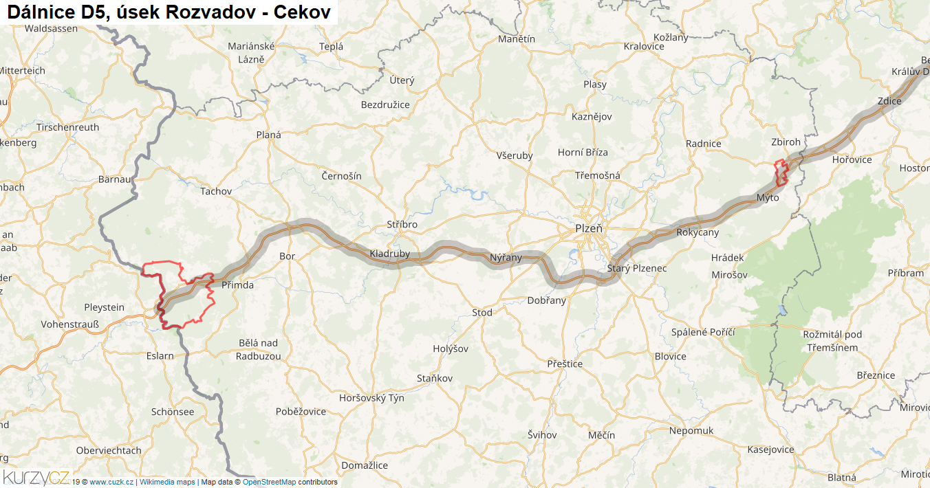 Úsek Rozvadov - Cekov, Dálnice D5 - Mapa