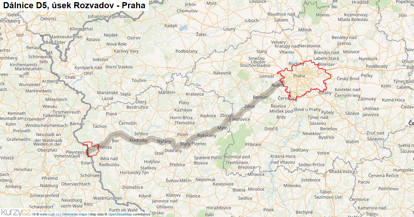 Úsek Rozvadov - Praha, Dálnice D5 - Mapa
