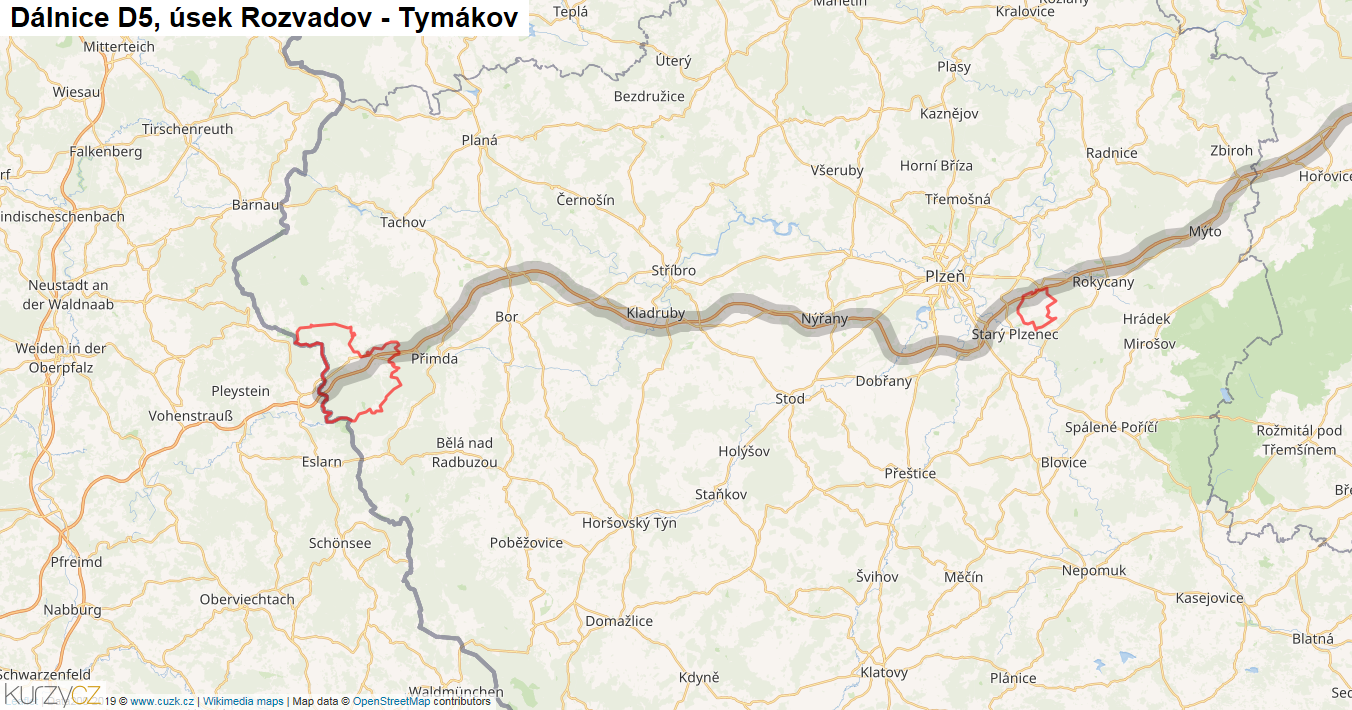 Úsek Rozvadov - Tymákov, Dálnice D5 - Mapa