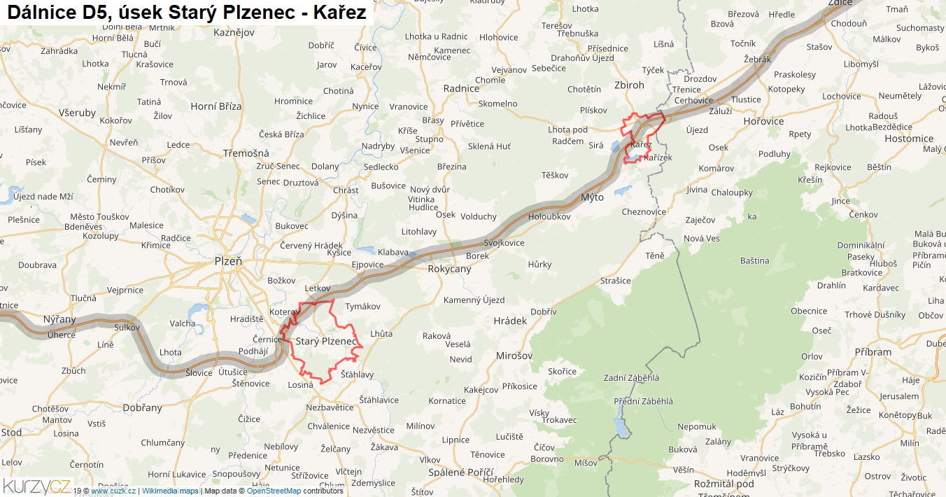 Úsek Starý Plzenec - Kařez, Dálnice D5 - Mapa