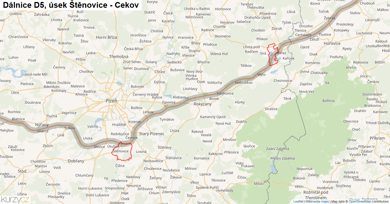 Úsek Štěnovice - Cekov, Dálnice D5 - Mapa